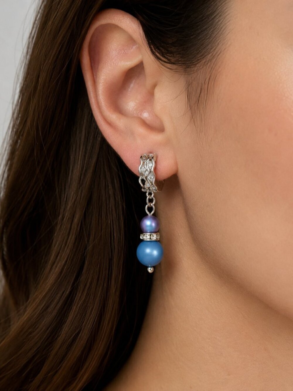 Handmade Austrian Crystal Pearl Sterling Silver CZ Earrings